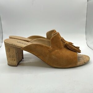 Vaneli Marisa Slip On Block Heels Sandals Shoes Brown Leather Womens Size 9 M